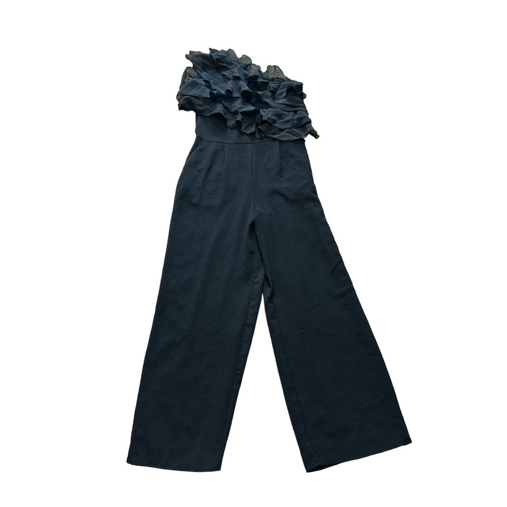 Zara Women's ASYMMETRIC RUFFLED JUMPSUIT Black Large